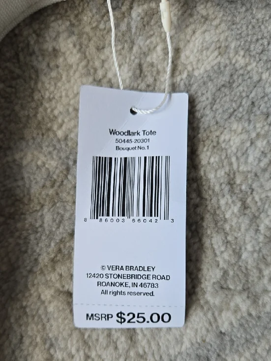 Vera Bradley Woodlark Canvas Floral Bouquet No 1 Tote Bag - Cream - Picture 4 of 7